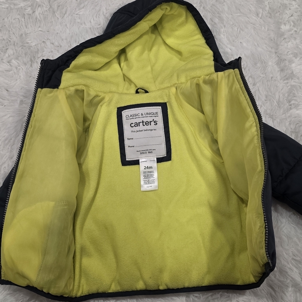 Carters Navy Blue Hooded Puffer Jacket. Size 24 Months - Picture 3 of 5